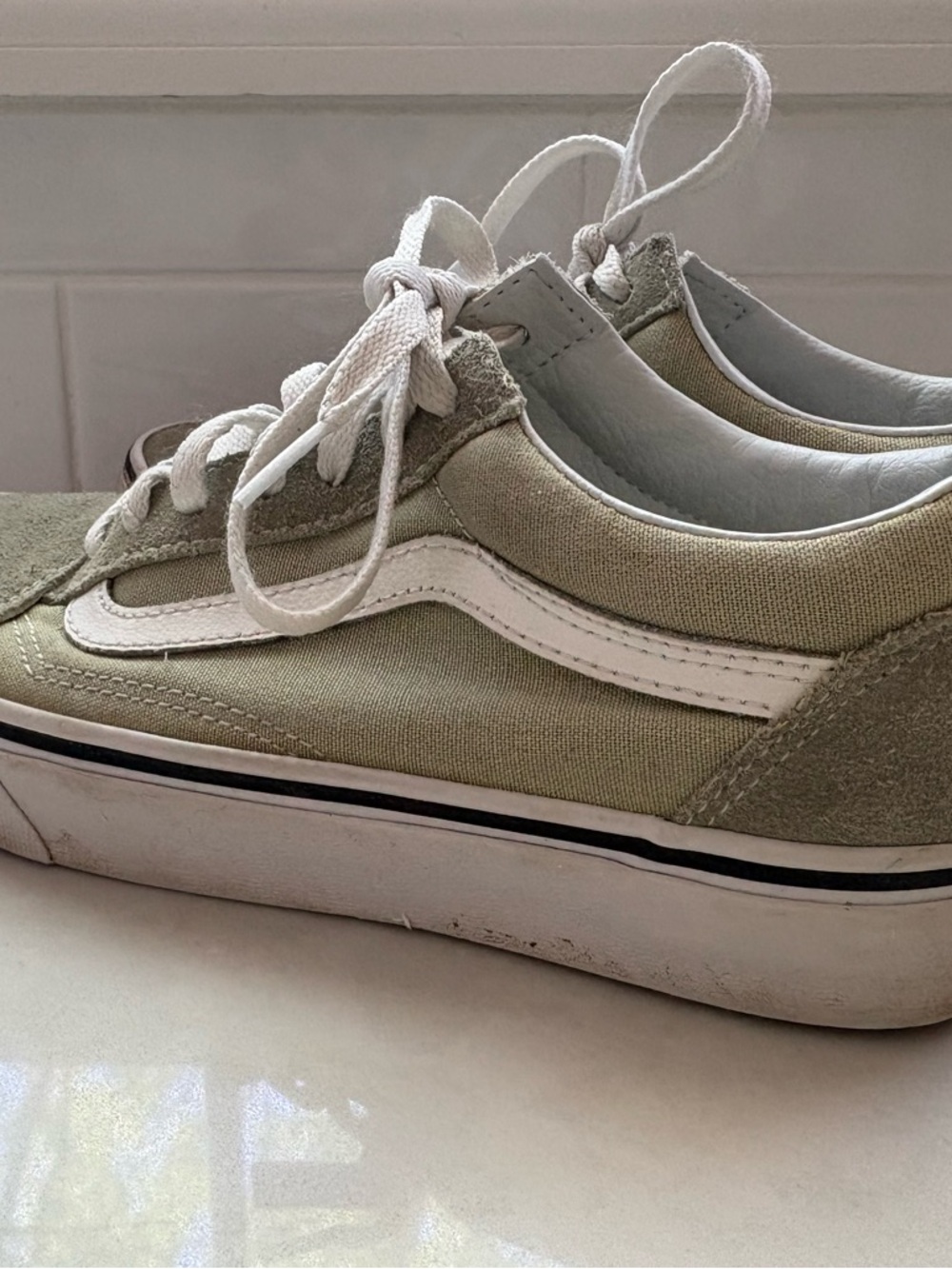 Vans Women’s Old Skool Sneakers in Sage Green with White Stripe
